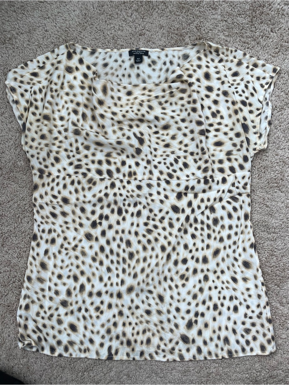 Ann Taylor Cream and Brown Animal Print Cap Sleeve Blouse